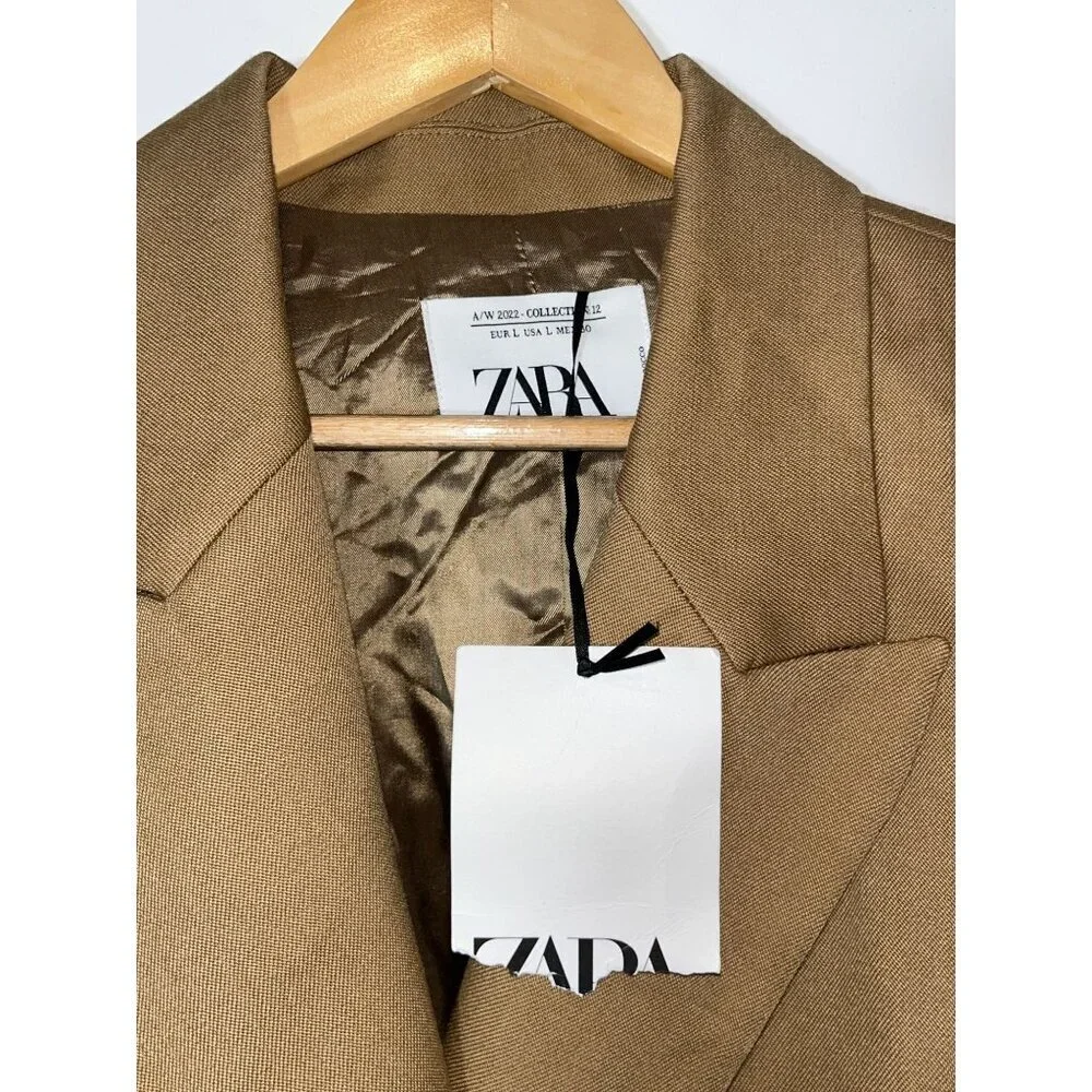NWT Zara Mens Tan Wool Oversized Blazer Size Large